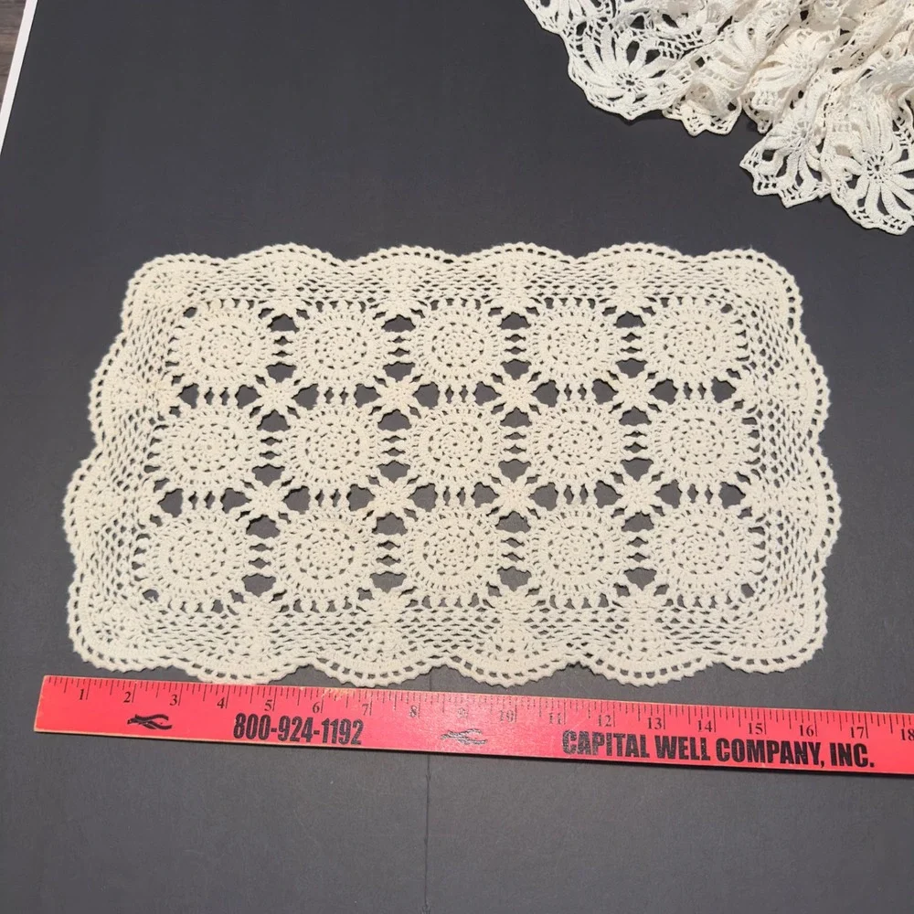 Vintage Crochet Doilies Table Runners White Cream Lace Lot 6pc Cottagecore Chic